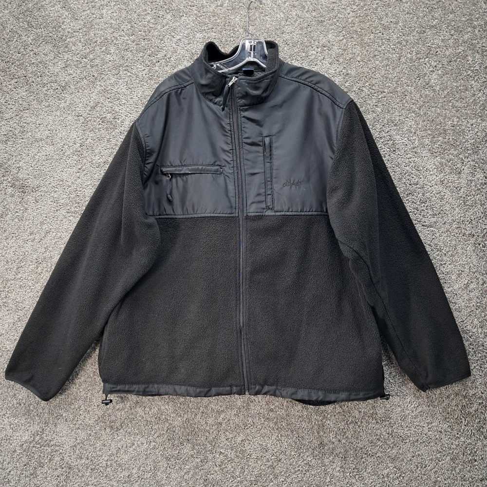 Chaps Mens XXL Black‎ Full Zip Fleece Jacket Nylon Overlay Mock Neck Outerwear